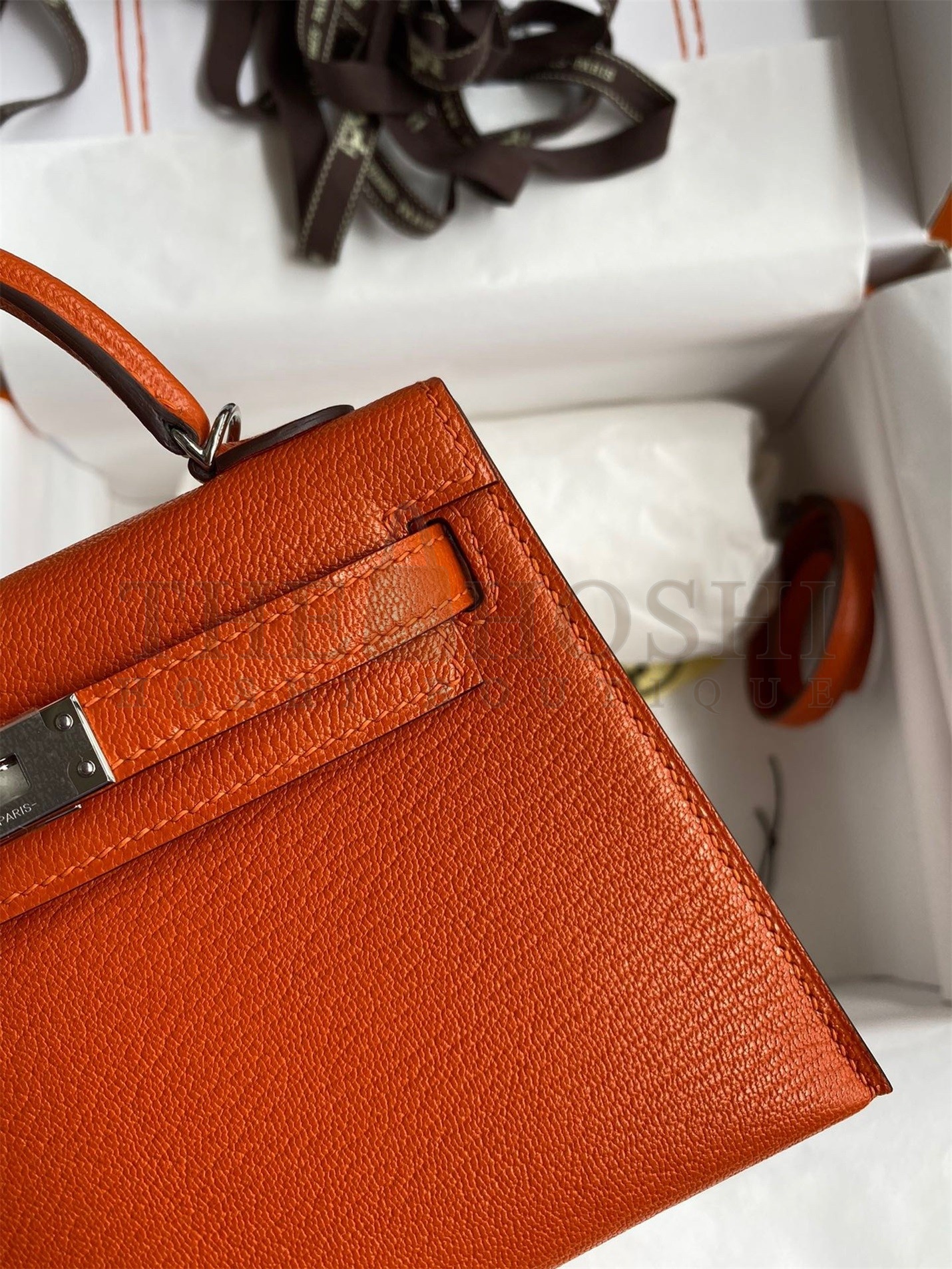 H**me5 Kelly Mini II Sellier Handmade Bag In Orange Chevre Mysore Leather Master Quality