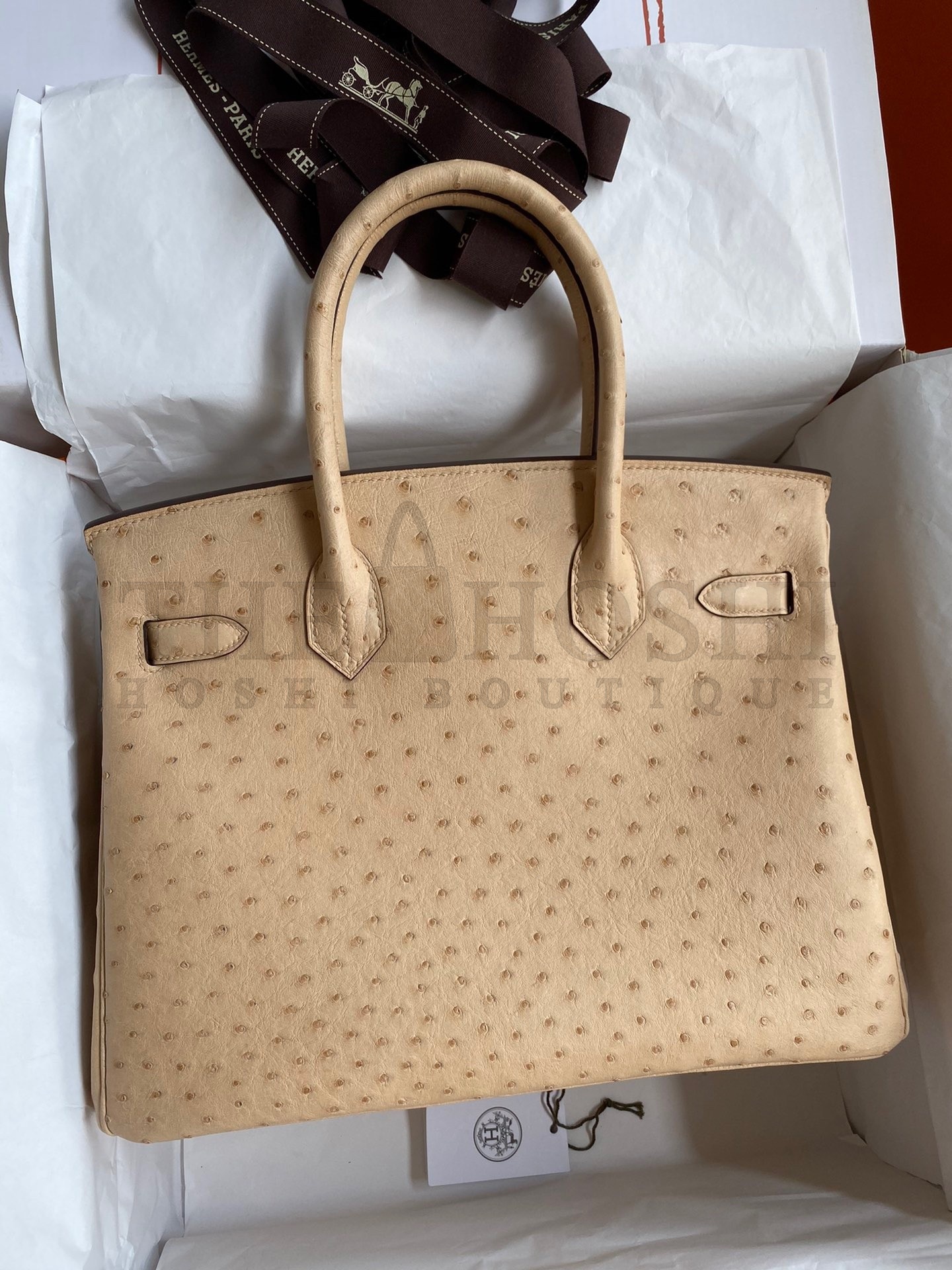 H**me5 Birkin 30 Retourne Handmade Bag In Chai Ostrich Leather Master Quality