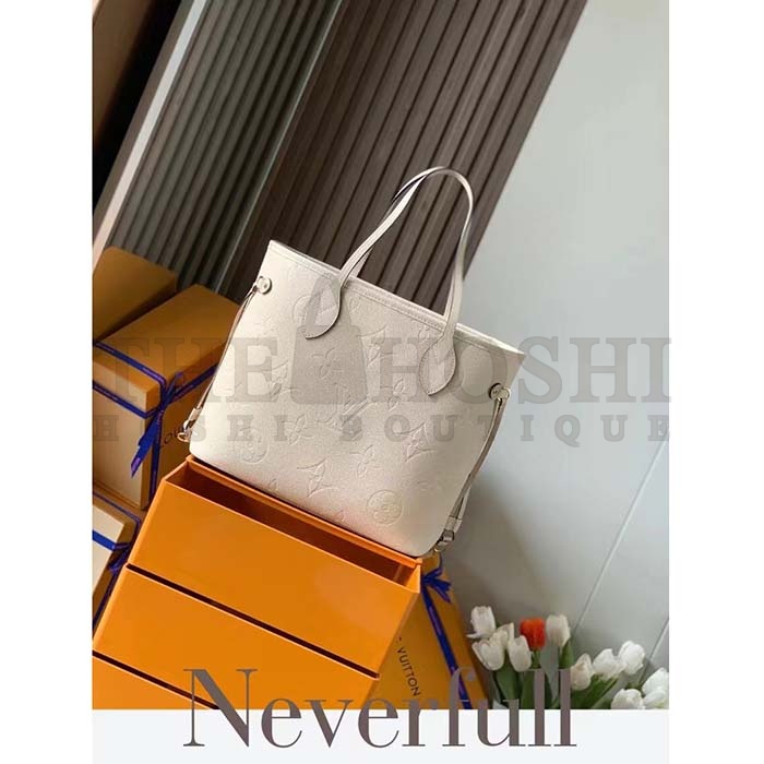 L0vis Vvtt0n Women LV Neverfull MM Carryall Tote Crème Beige Embossed Grained Cowhide M46676 Master Quality