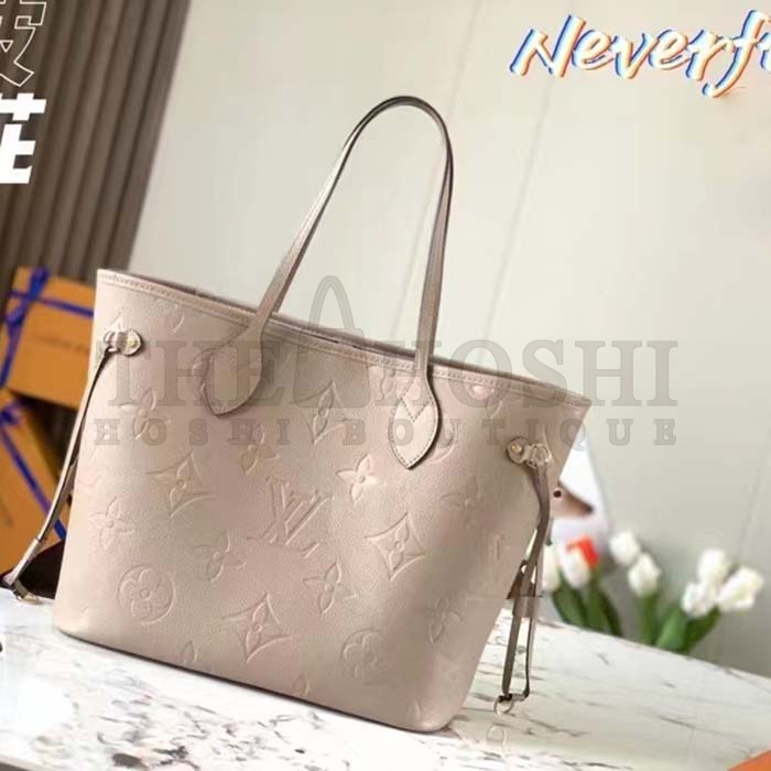 L0vis Vvtt0n Women LV Neverfull MM Carryall Tote Tourterelle Gray Embossed Grained Cowhide M45686 Master Quality