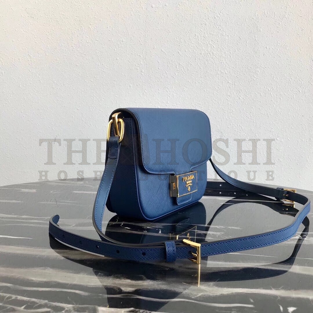 Pra*a Embleme Shoulder Bag In Blue Saffiano Leather Master Quality
