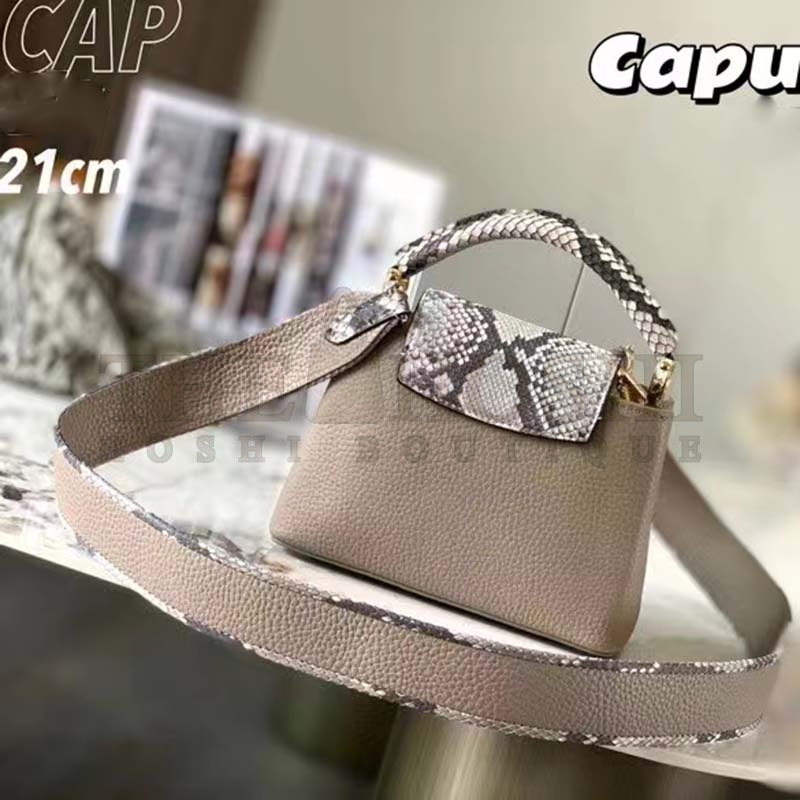 L0vis Vvtt0n LV Women Capucines Mini Handbag Galet Gray Taurillon Python Leather Master Quality