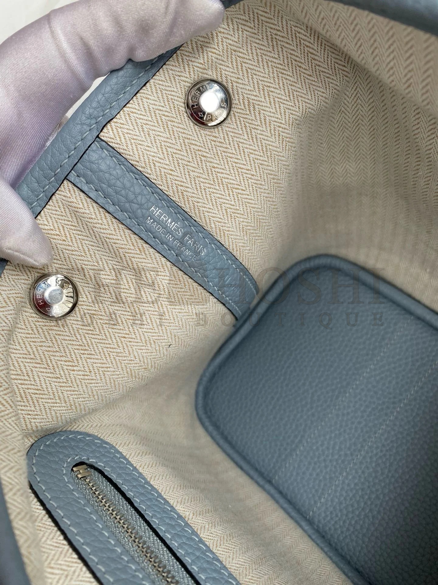 H**me5 Garden Party 30 Handmade Bag in Blue Lin Clemence Leather Master Quality