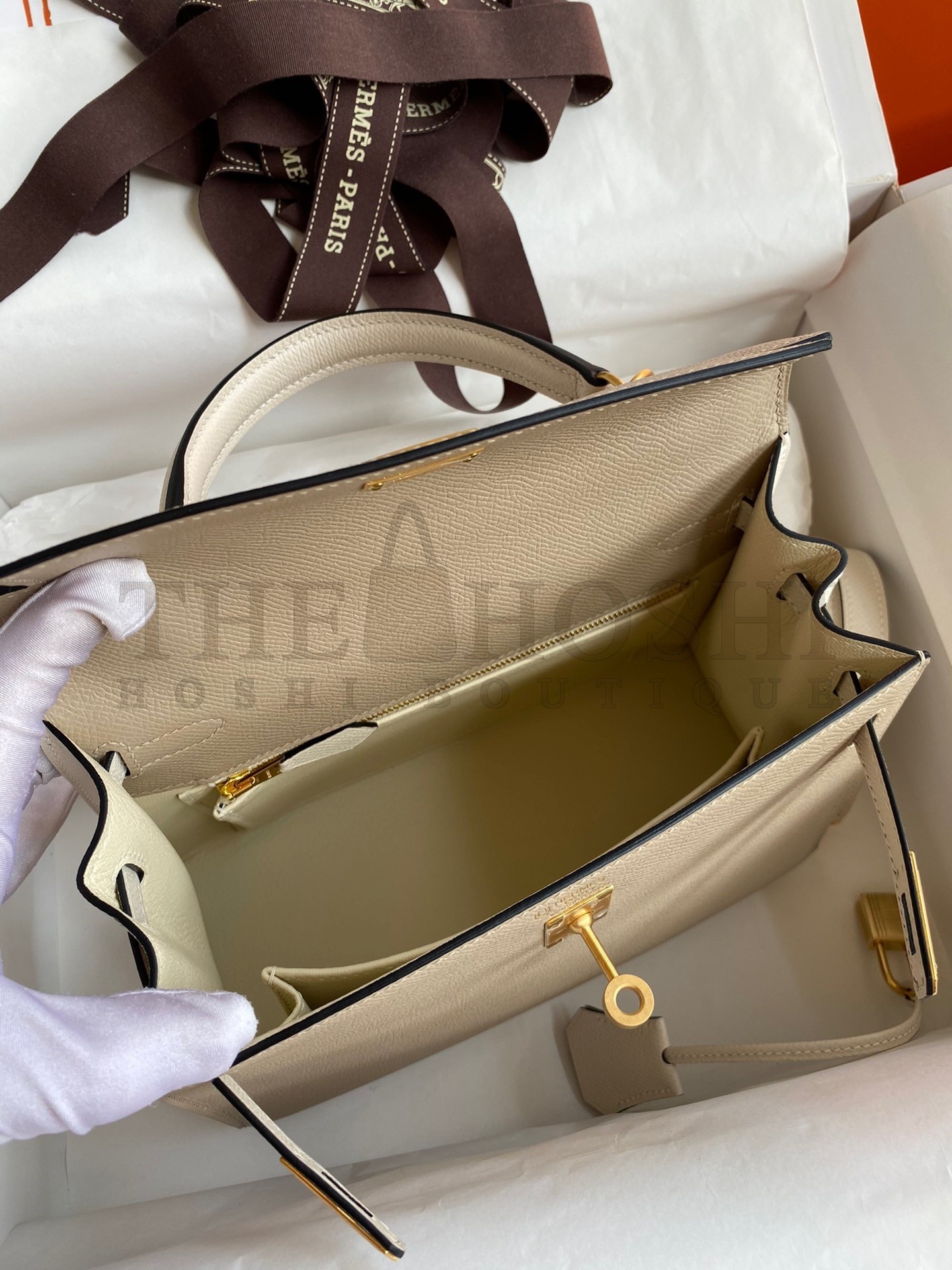 H**me5 Kelly Sellier 25 Bicolor Bag in Trench and Craie Epsom Calfskin Master Quality