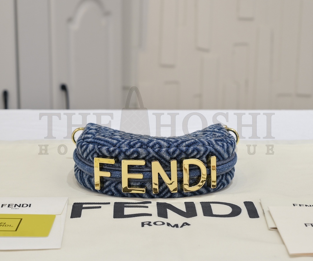 F**di FF Moon Shape Shoulder Bag Blue Denim 16.5x14x5cm Master Quality