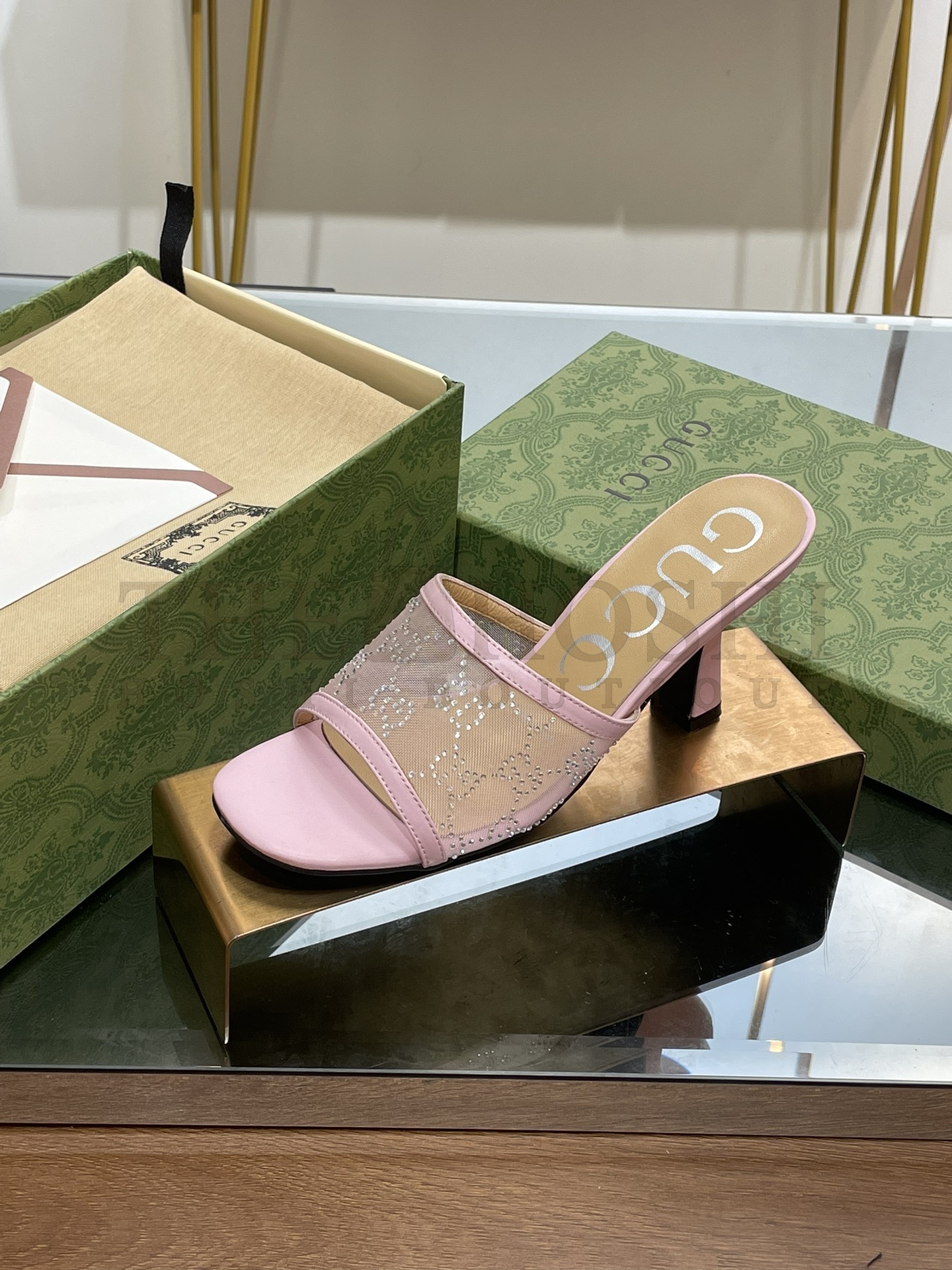 Gvc*1 Demi Rhinestone Mesh Mule Sandals Master Quality