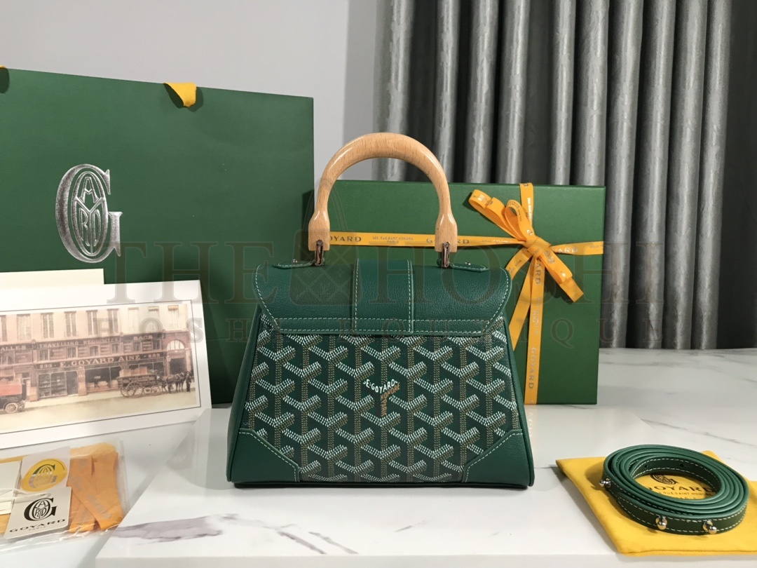 G09ard Mini Saigon Bag Green Leather Wooden Handle 20x14.5x9cm Master Quality