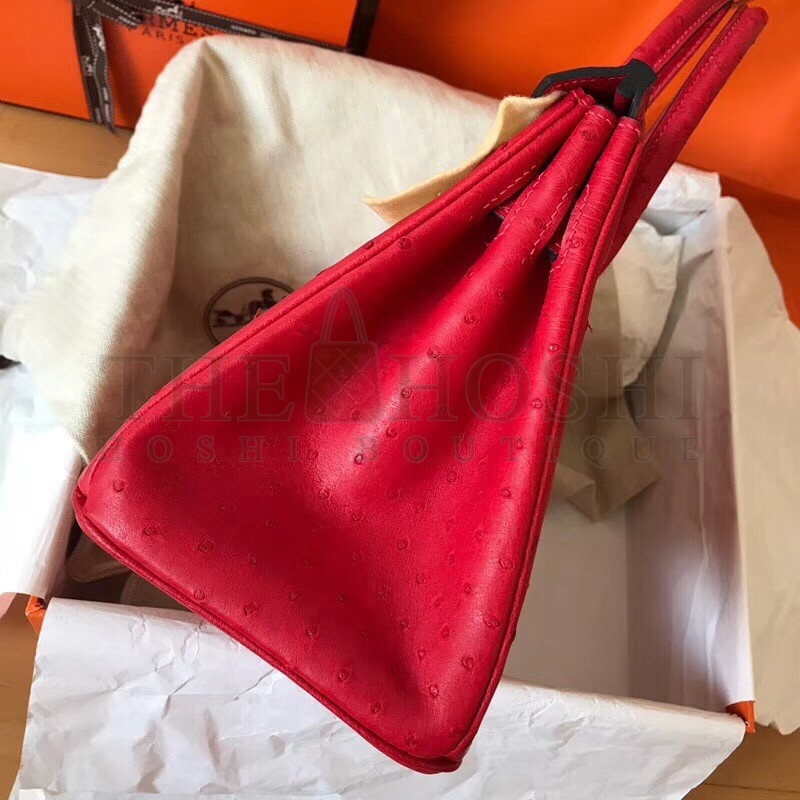 H**me5 Red Birkin 30cm Ostrich Handmade Bag Master Quality