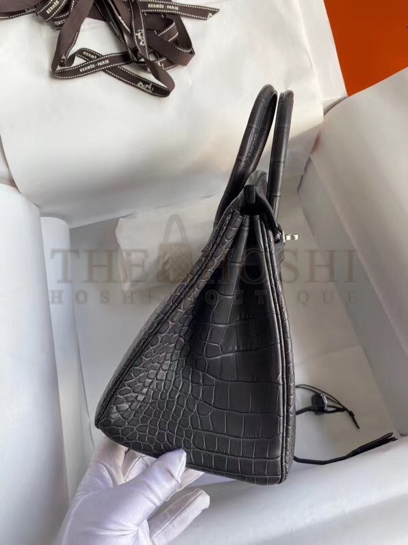 H**me5 Dark Grey Birkin 25cm Matte Alligator Crocodile Skin Bag Master Quality