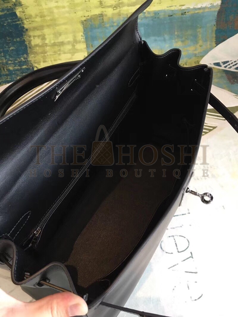 H**me5 All Black Box Kelly 35cm Handmade Bag Master Quality