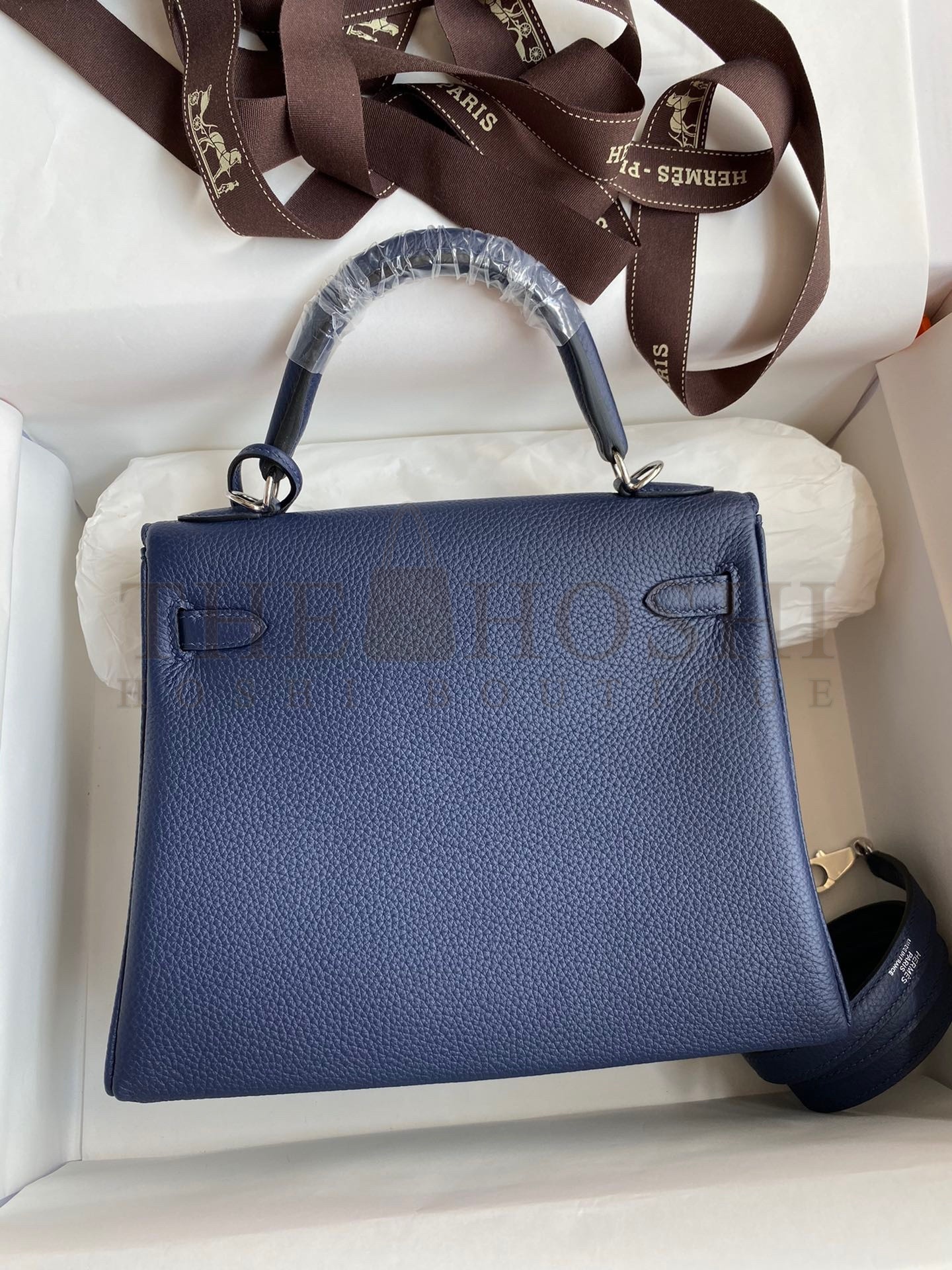 H**me5 Kelly Retourne 25 Handmade Bag In Blue Saphir Clemence Leather Master Quality