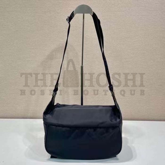 Pra*a Unisex Re-Nylon Saffiano Leather Shoulder Bag Black Fabric Flap Closure Master Quality