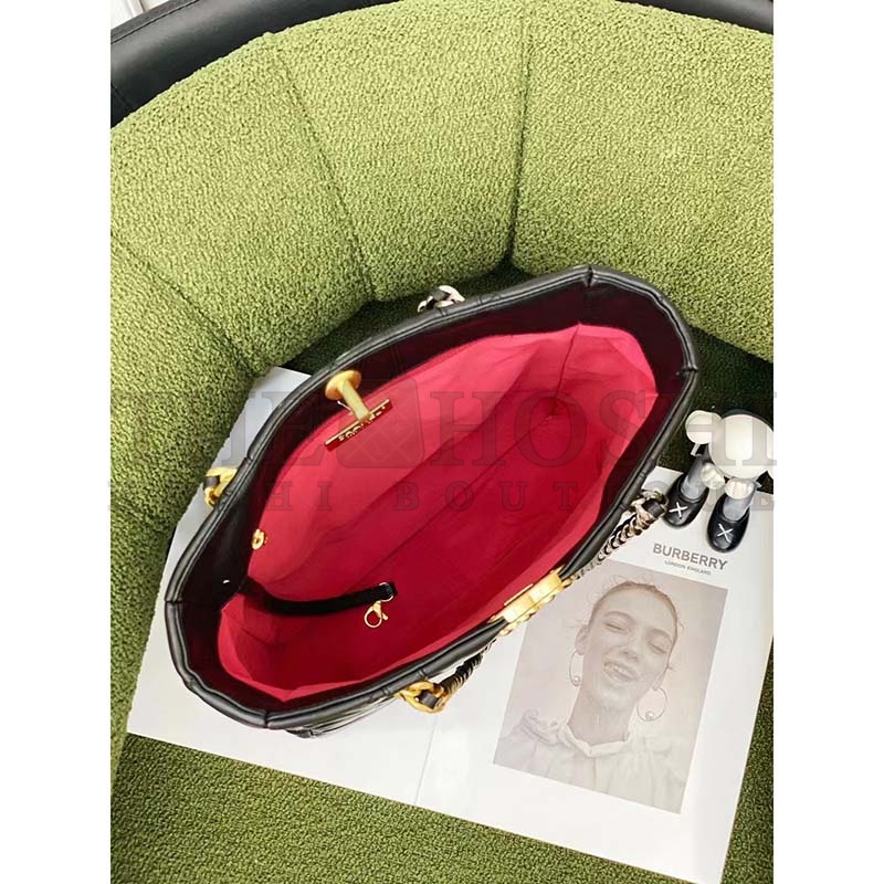 Ch**el Women CC Ch**el 19 Shopping Bag Lambskin Gold Silver-Tone Metal Black Master Quality