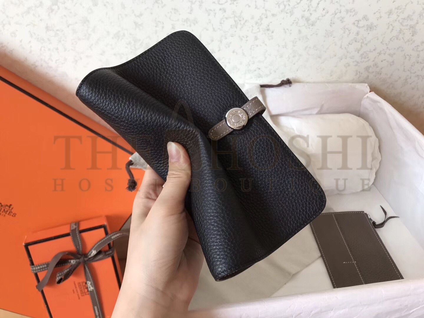 H**me5 Bicolor Dogon Duo Wallet In Black/Taupe Leather Master Quality