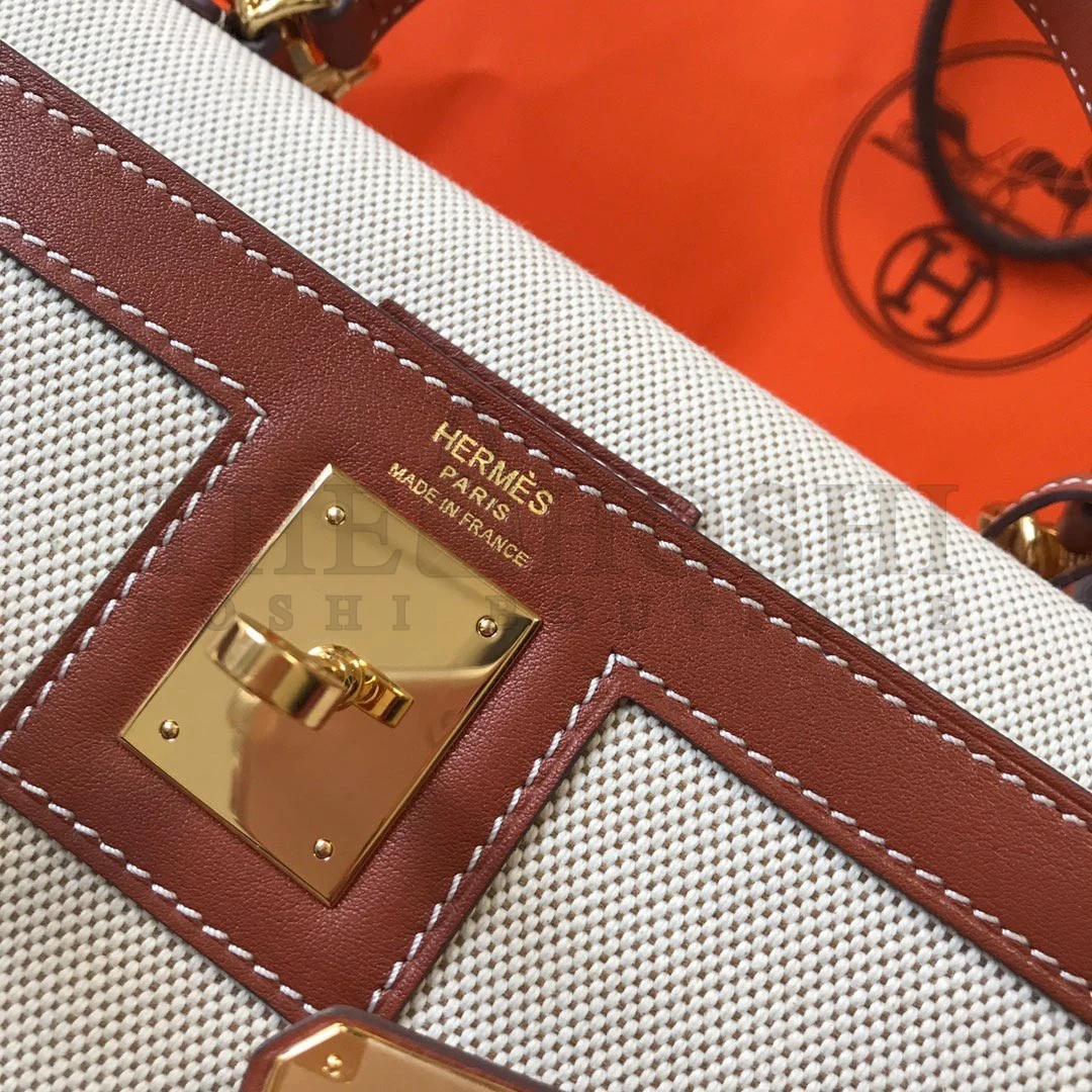 H**me5 Kelly 32cm Bag In Canvas With Barenia Leather Master Quality