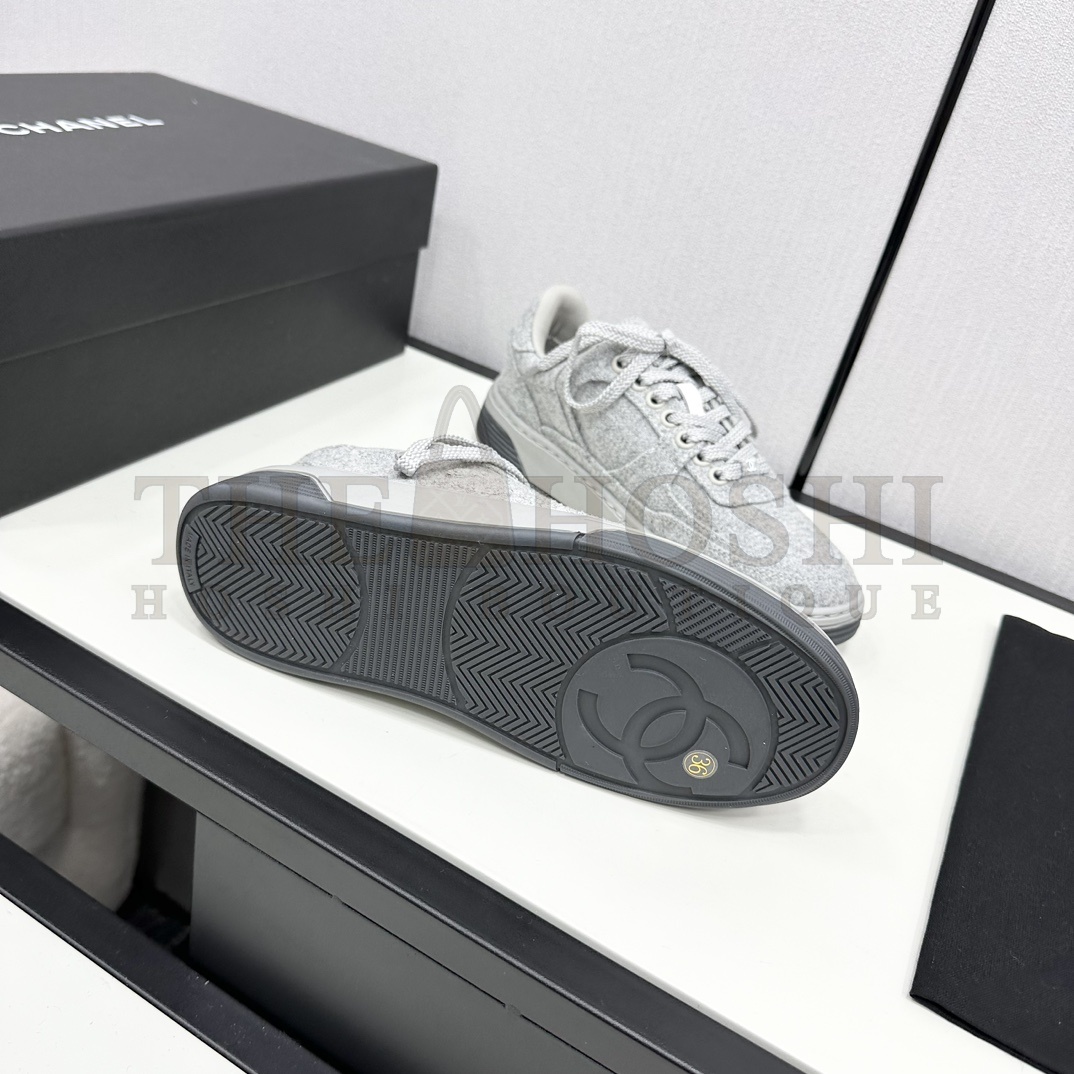 Ch**el - Wool & Mixed FibresLight Grey Low Top Sneakers Master Quality