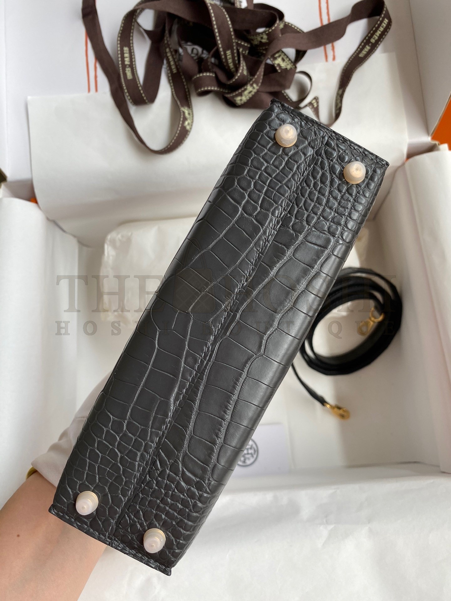 H**me5 Kelly Mini II Sellier Handmade Bag In Graphite Matte Alligator Leather Master Quality