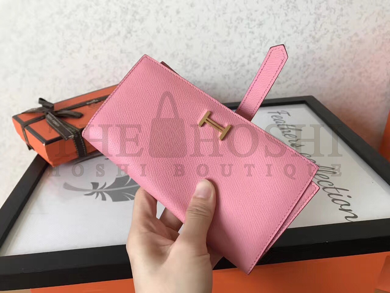 H**me5 Pink Epsom Bearn Gusset Wallet Master Quality