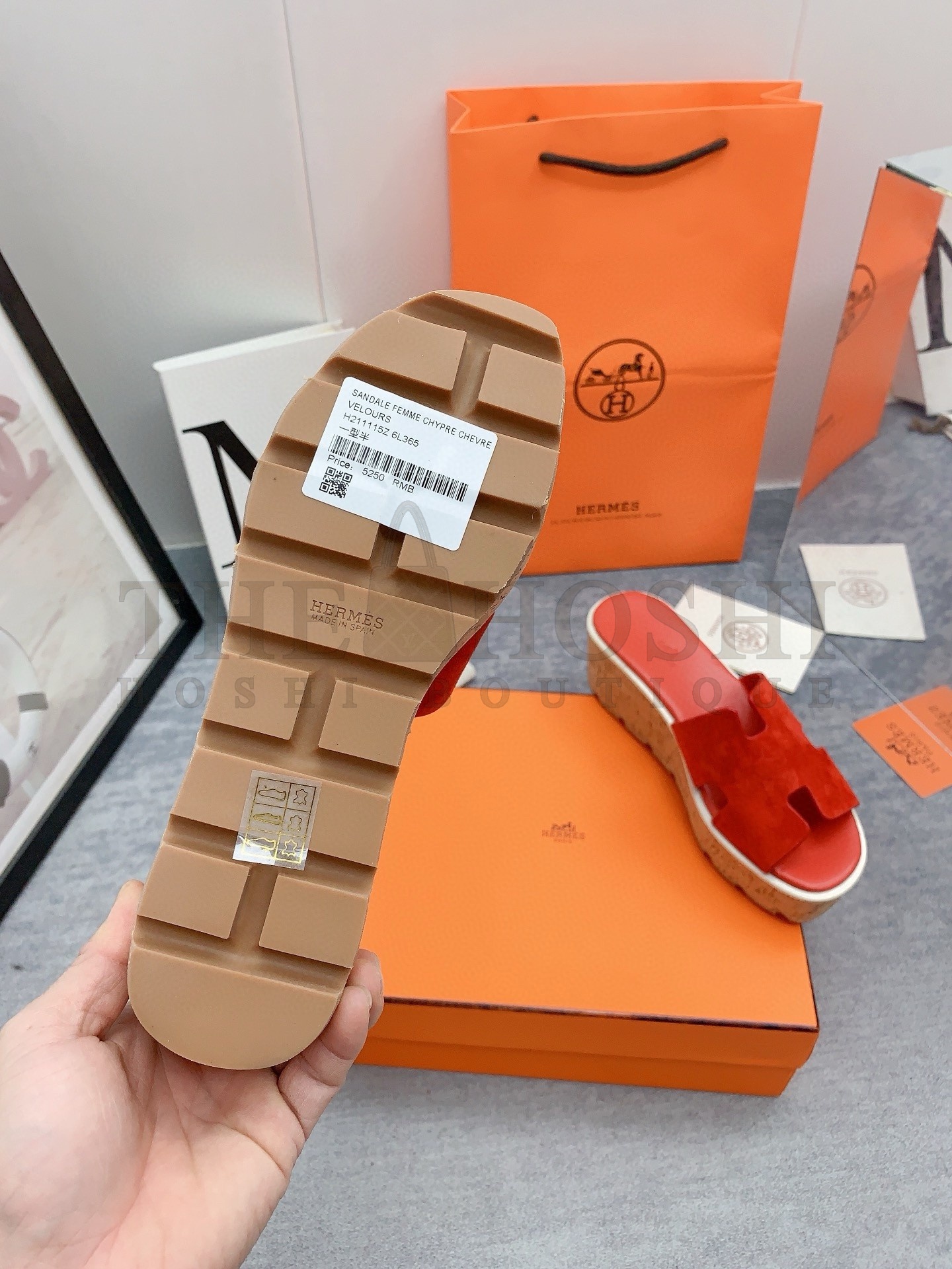 H**me5 Eze 30 Cork Platform Sandals in Piment Suede Leather Master Quality