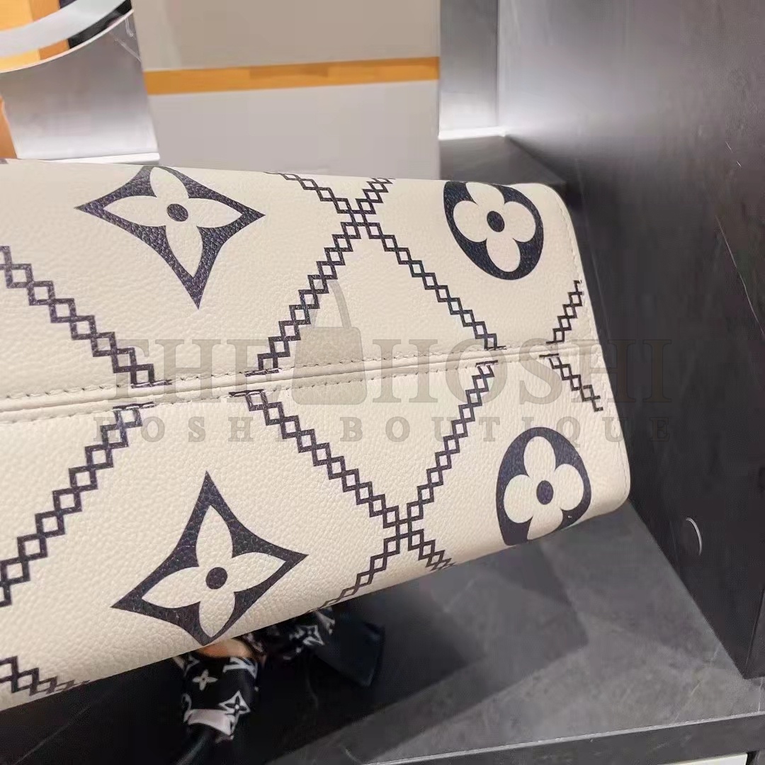 L0vis Vvtt0n LV Women OnTheGo MM Tote Bag Beige Embossed S*pple Grained Cowhide Master Quality