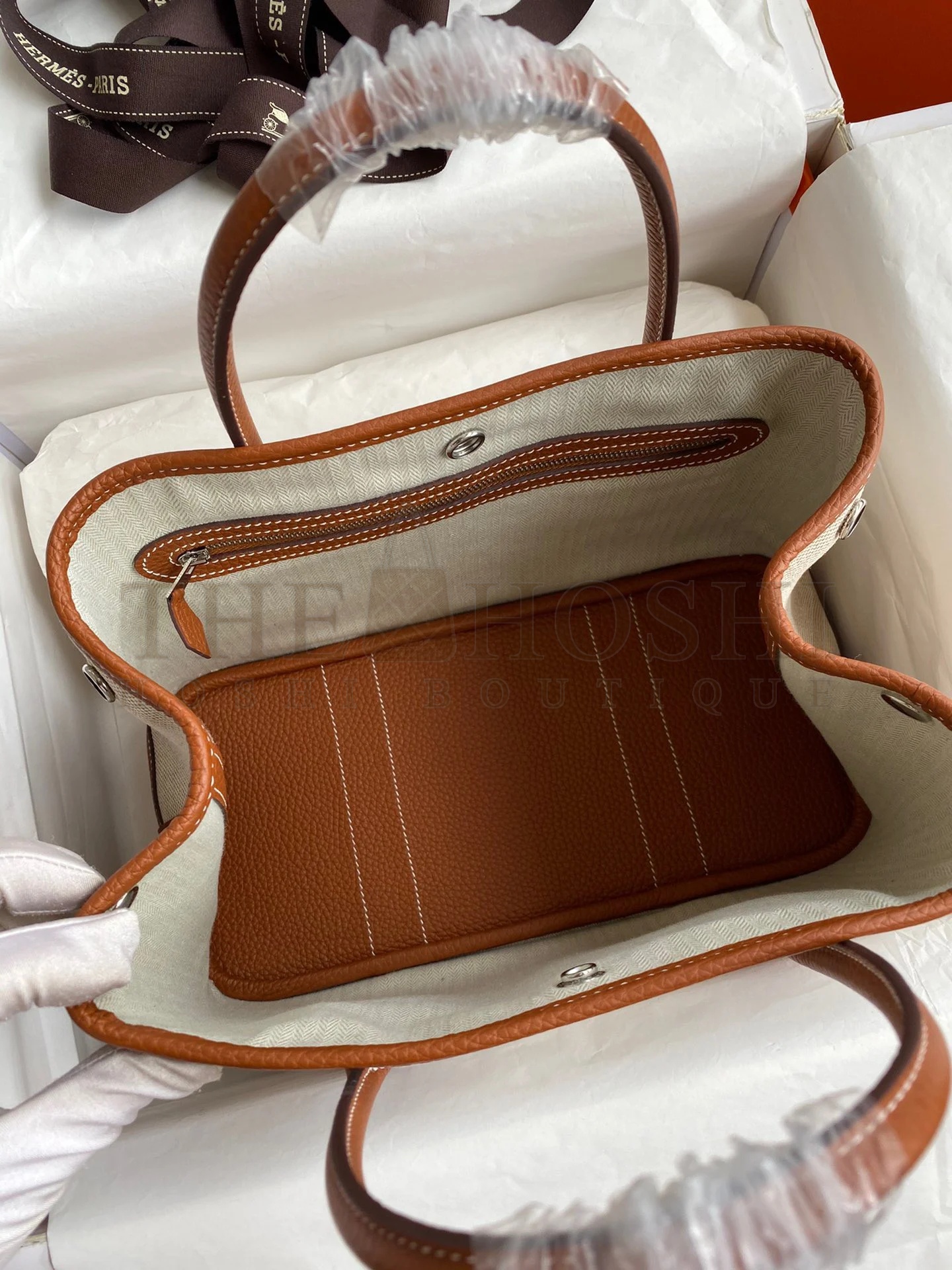 H**me5 Garden Party 30 Handmade Bag in Toile and Gold Leather Master Quality