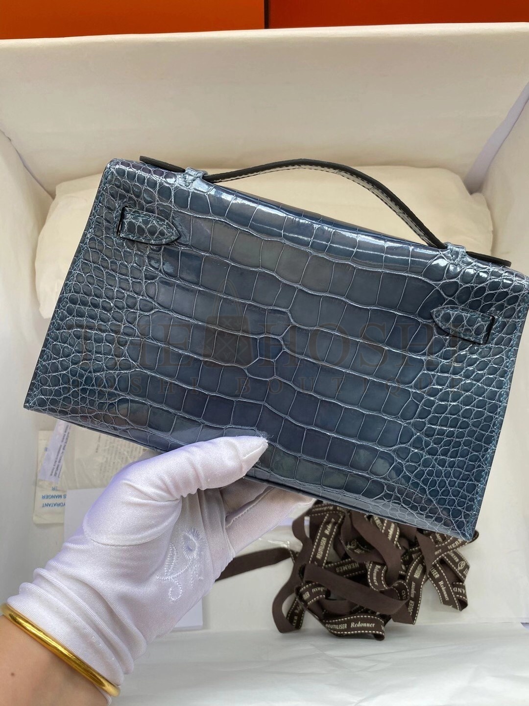 H**me5 Blue Shiny Alligator Crocodile Kelly Pochette Bag Master Quality