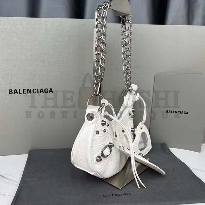 Ba1en*iaga Women BB Le Cagole XS Shoulder Bag White Arena Lambskin Master Quality
