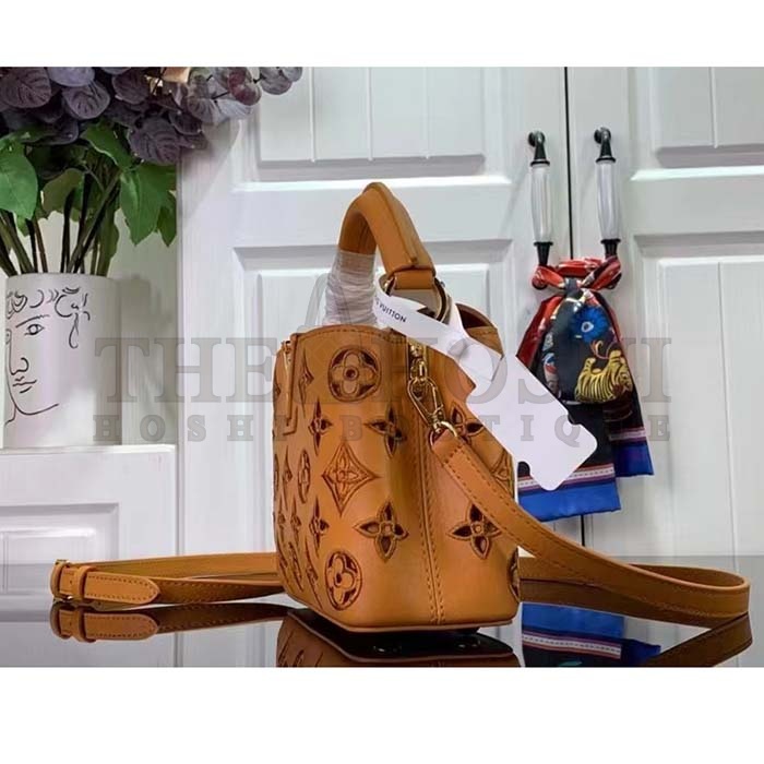 L0vis Vvtt0n LV Women Capucines Mini Handbag Saffron Yellow Calfskin Leather Cowhide Lining Master Quality