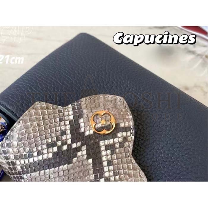 L0vis Vvtt0n LV Women Capucines Mini Handbag Navy Taurillon Leather Python Skin Master Quality