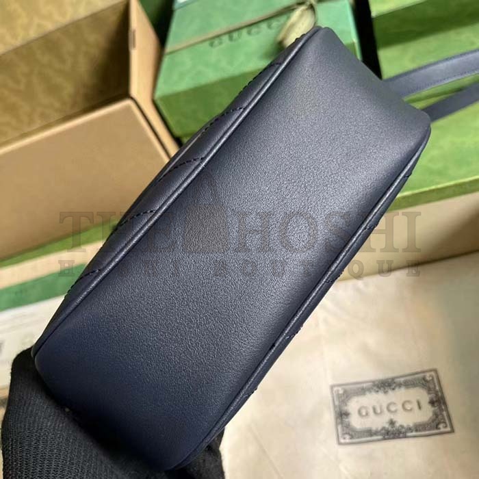 Gvc*1 Women GG Blondie Small Shoulder Bag Blue Navy Leather Round Interlocking G Master Quality