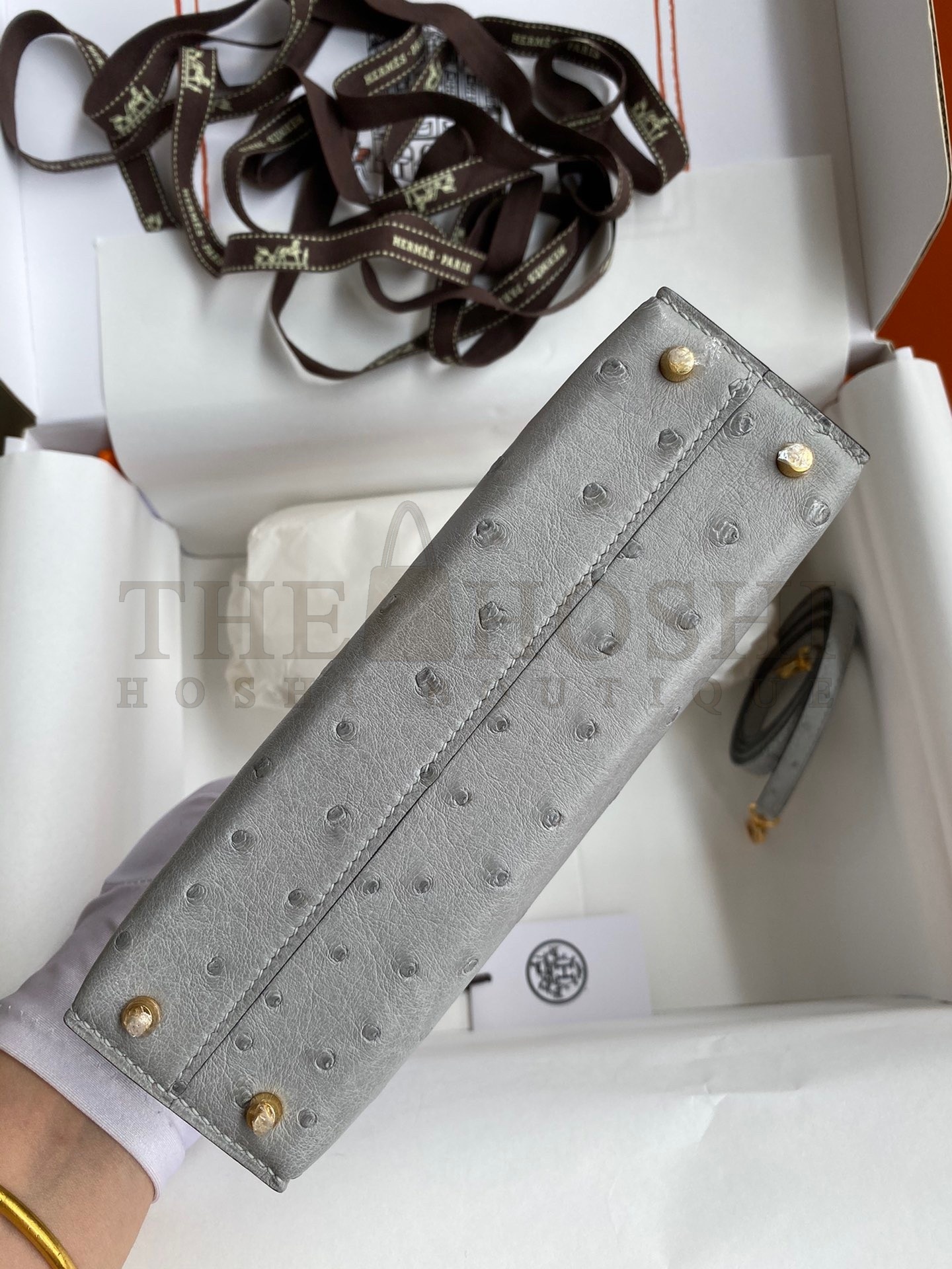 H**me5 Kelly Mini II Sellier Handmade Bag In Bleu Glacier Ostrich Leather Master Quality