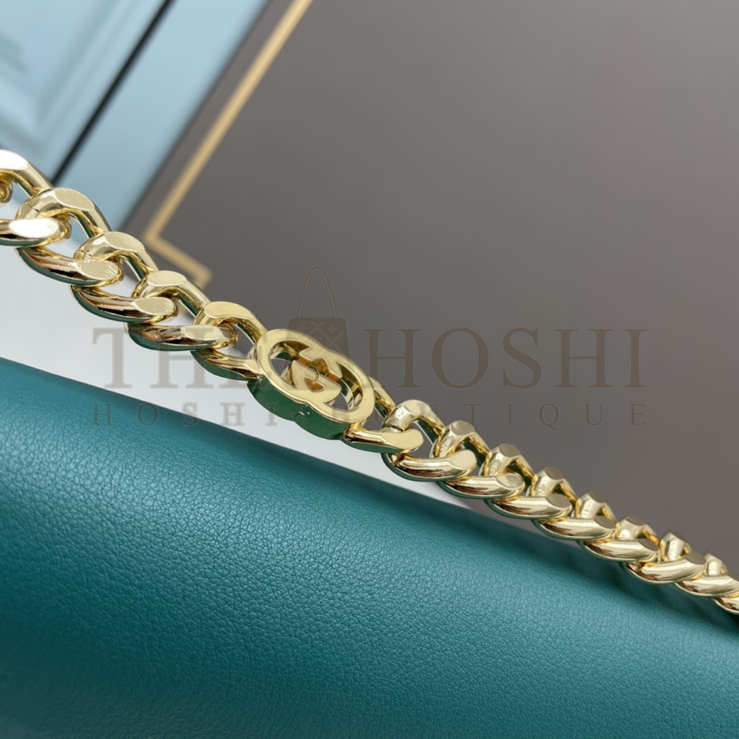 Gvc*1 Women GG Blondie Shoulder Bag Deep Blue Suede Interlocking G Master Quality