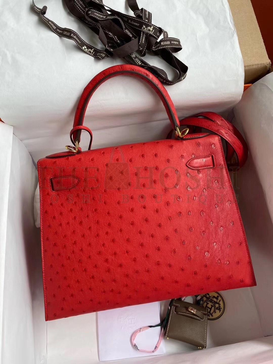 H**me5 Red Ostrich Kelly 28cm Handmade Bag Master Quality