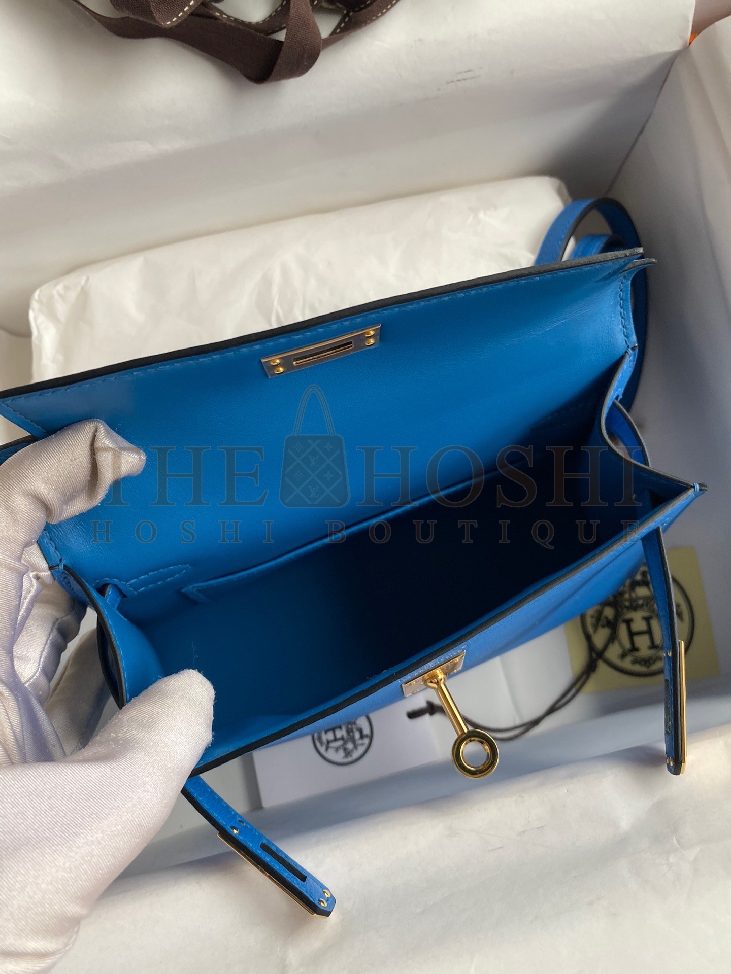 H**me5 Kelly Mini II Sellier Handmade Bag In Blue Hydra Chevre Mysore Leather Master Quality