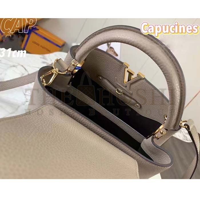 L0vis Vvtt0n LV Women Capucines MM Handbag Galet Gray Taurillon Cowhide Leather Master Quality
