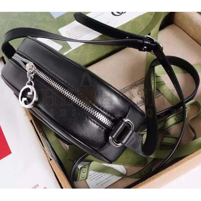 Gvc*1 Women GG Blondie Mini Shoulder Bag Black Leather Round Interlocking G Patch Master Quality