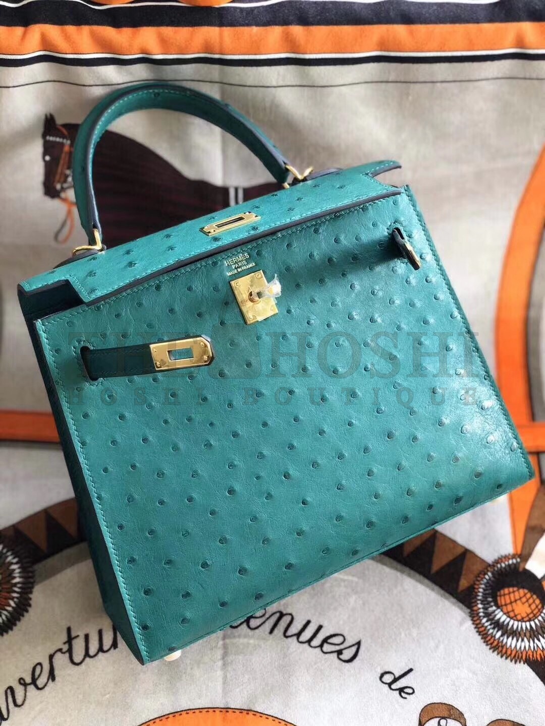 H**me5 Vert Vertigo Ostrich Kelly 25cm Handmade Bag Master Quality