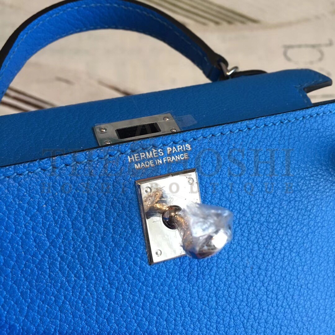H**me5 Blue Chevre Kelly Mini II Handmade Bag Master Quality