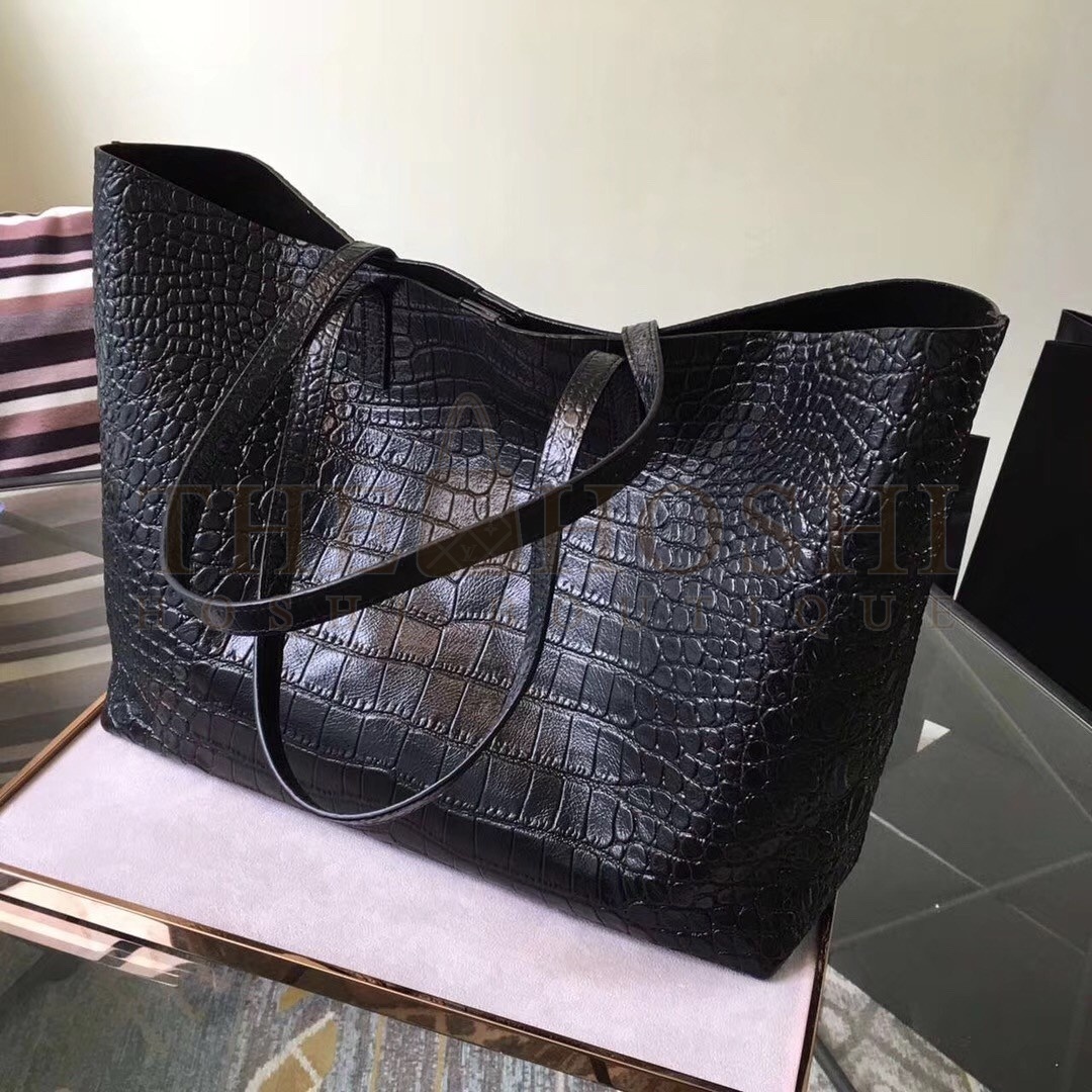 Sa1nt Lau*nt Black Crocodile Embossed Shopping Tote Master Quality
