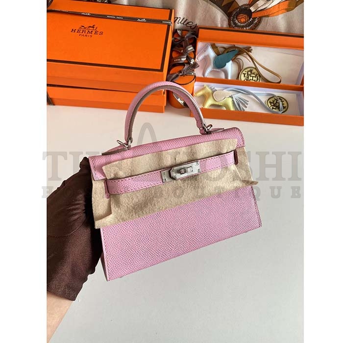 H**me5 Women Mini Kelly 20 Bag Epsom Leather Silver Hardware-Light Purple Master Quality