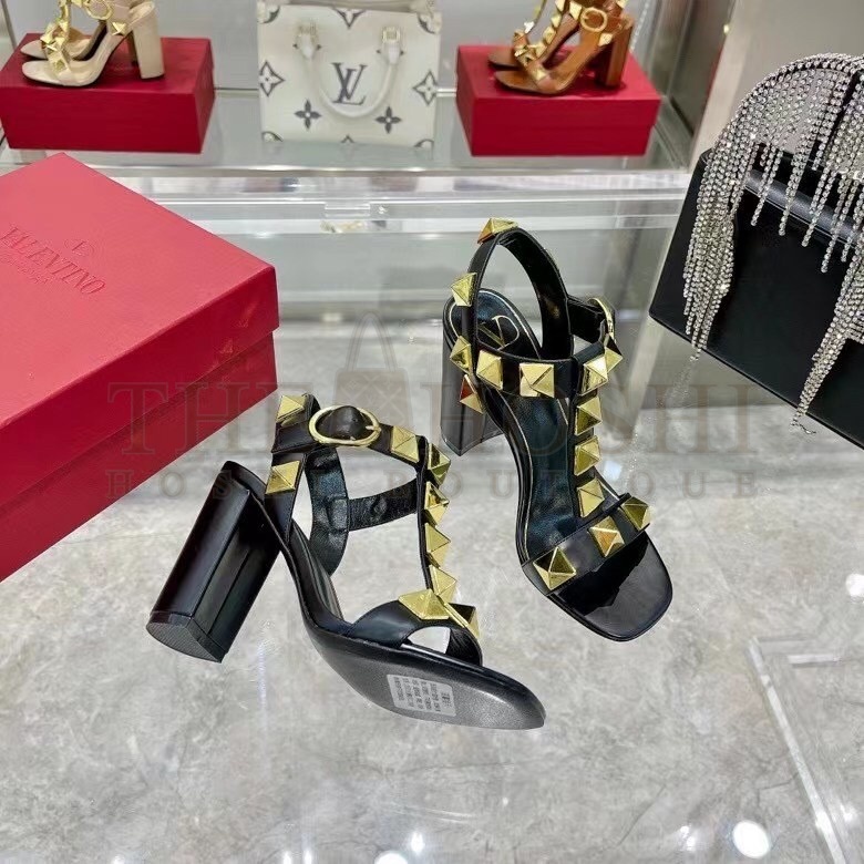 Va1e*ntin0 Roman Stud Sandals 90mm In Black Calfskin Master Quality