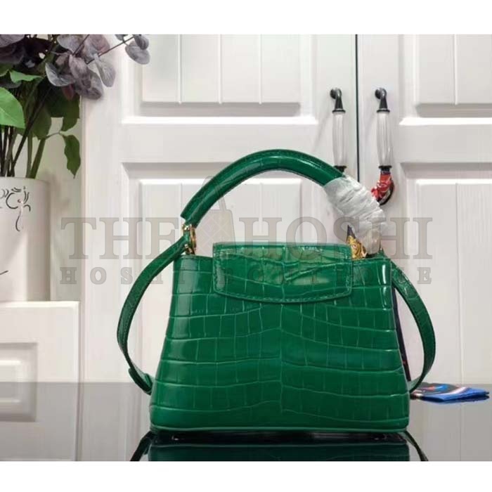 L0vis Vvtt0n LV Women Capucines Mini Handbag Green Crocodilien Brillant Savoir Faire Master Quality