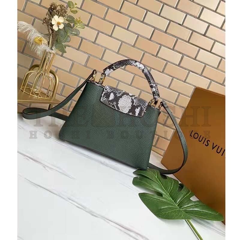 L0vis Vvtt0n LV Women Capucines Mini Handbag Green Taurillon Leather Python Skin Master Quality