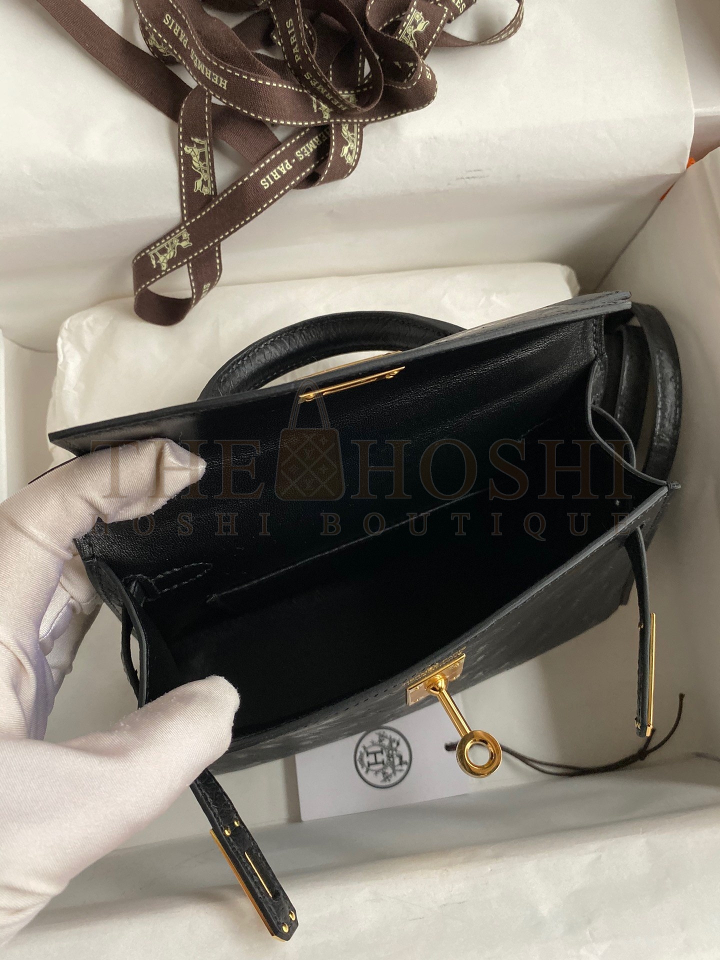 H**me5 Kelly Mini II Sellier Handmade Bag In Black Ostrich Leather Master Quality