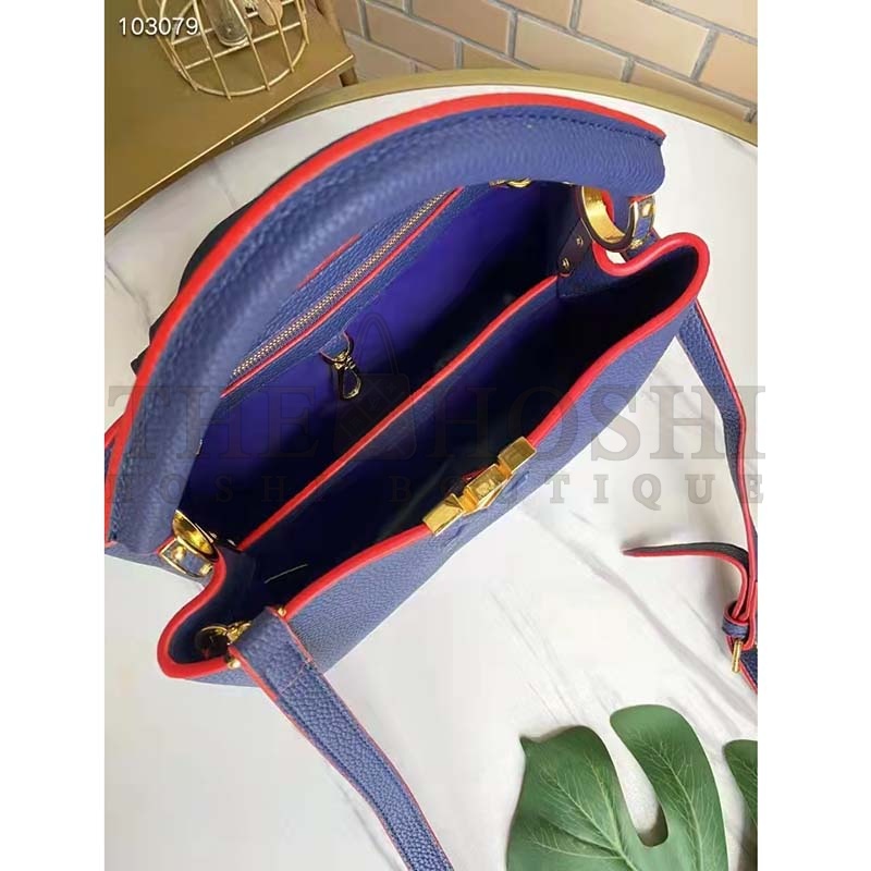 L0vis Vvtt0n LV Women Capucines MM Handbag Navy Blue Red Taurillon Leather Master Quality