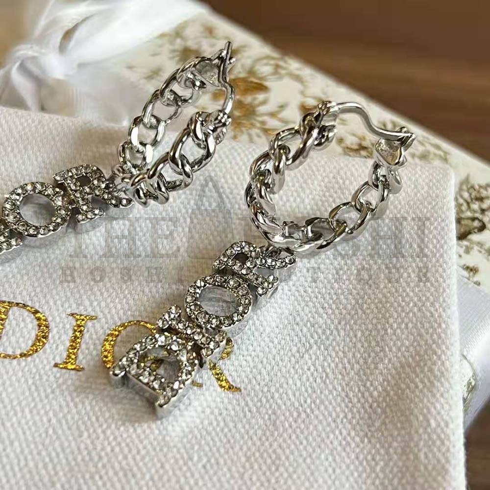 D10r Women Dio(r)evolution Earrings Silver-Finish Metal and Silver-Tone Crystals Master Quality