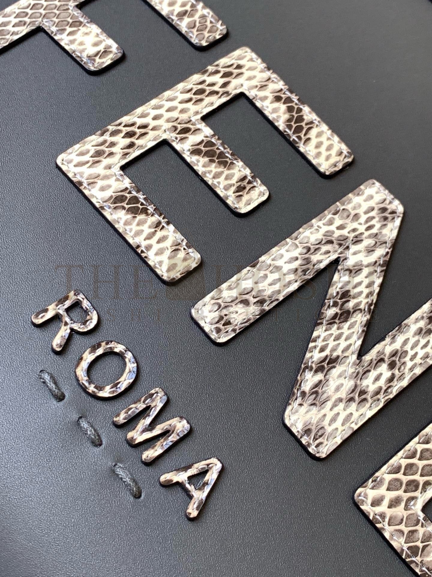 F**di Sunshine Medium Tote Bag in Black Leather with Python Logo Master Quality