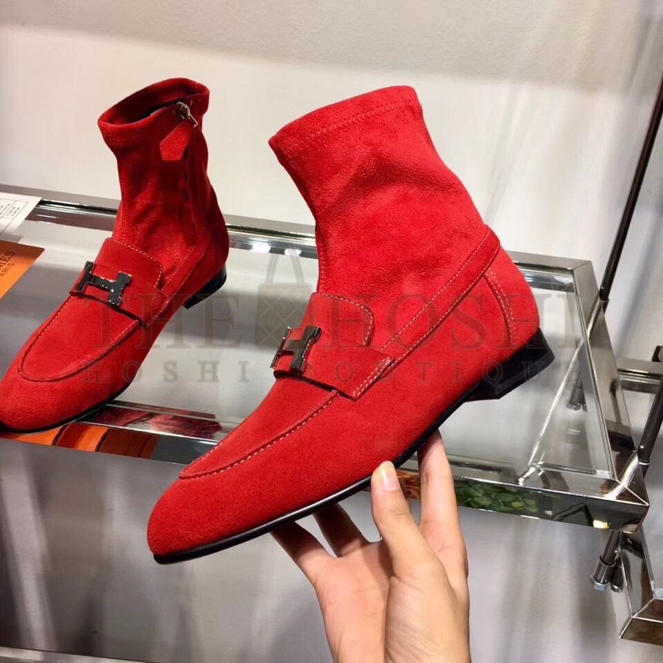 H**me5 Red Suede Saint Honore Ankle Boots Master Quality