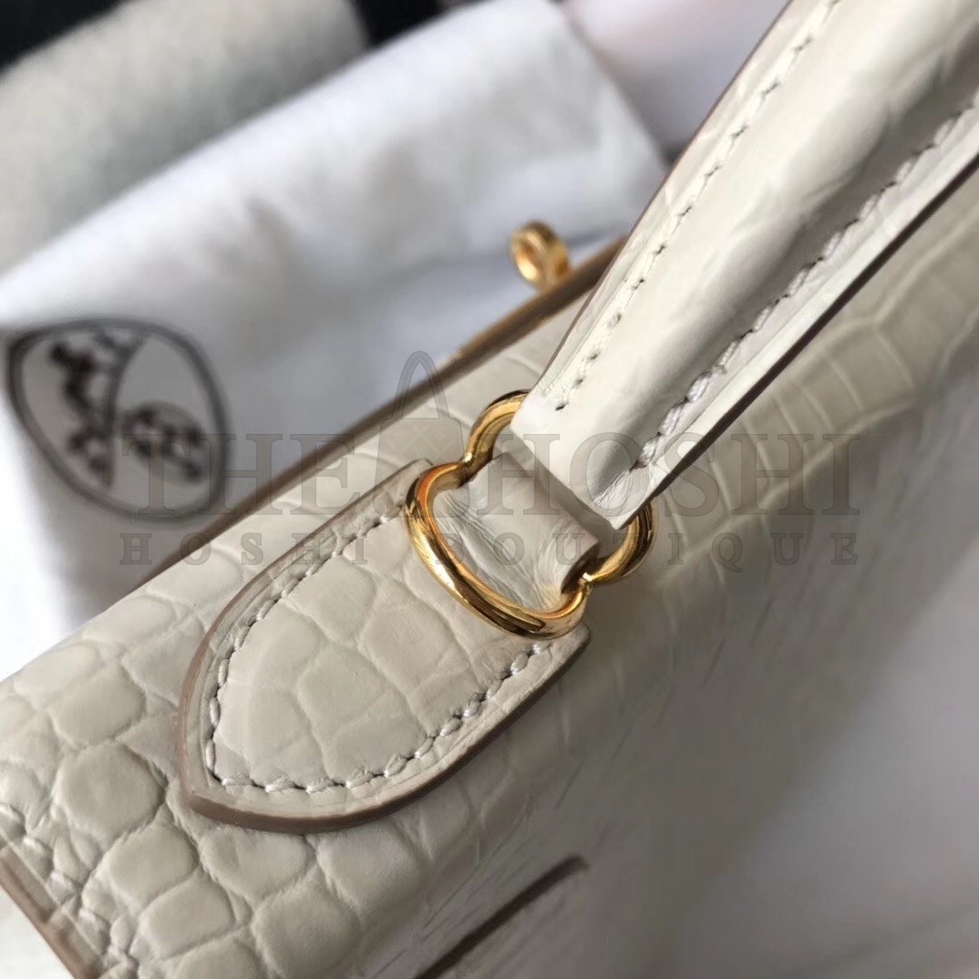H**me5 Kelly 25cm Bag In White Embossed Crocodile Master Quality