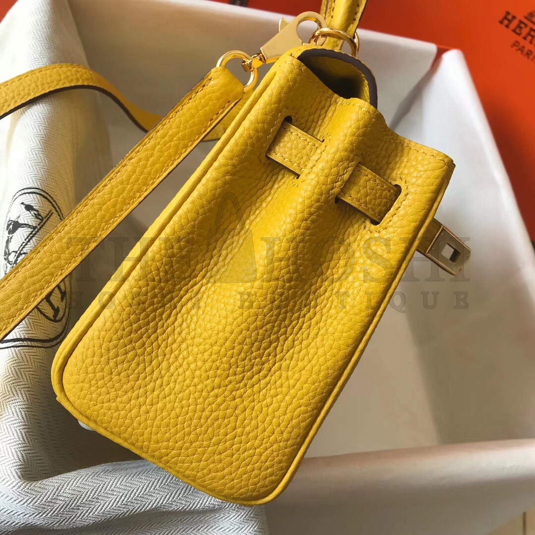 H**me5 Mini Kelly 20cm Bag In Yellow Clemence Leather Master Quality